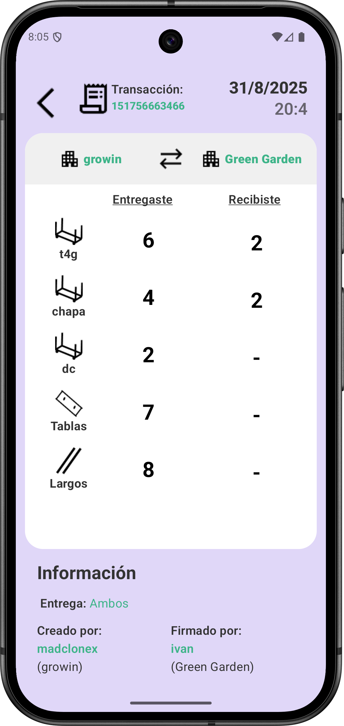 Captura Lista de Transacciones